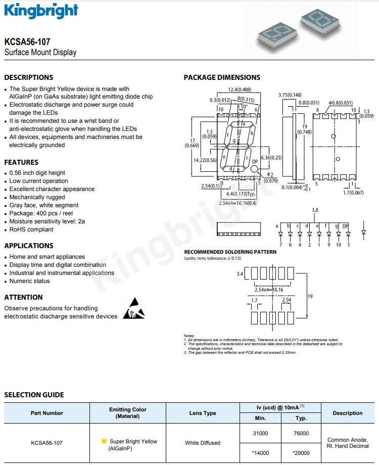 KCSA56-107 Kingbright今台LED数码管display显示器