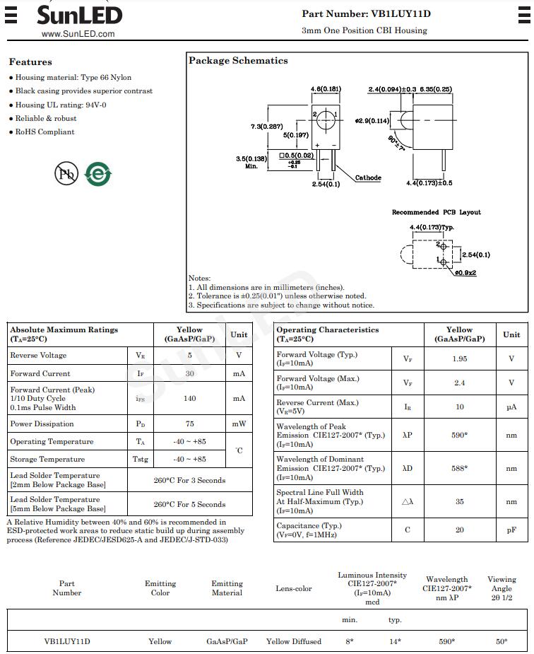 VB1LUY11D Sunled电路LED指示器